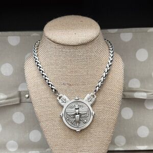 Elegant Silver Bee Medallion Necklace